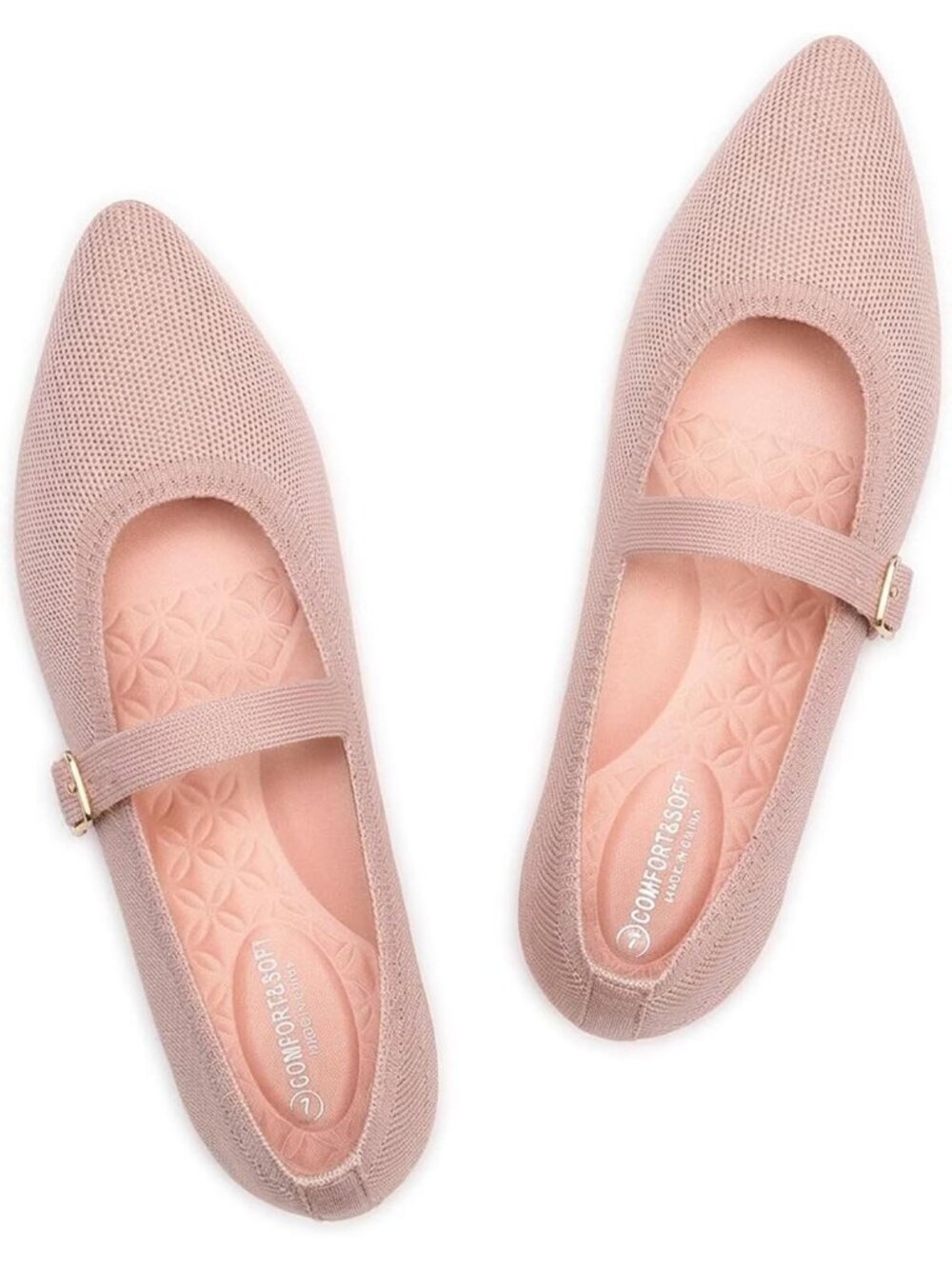 Women's Solid Pink Mesh Mary Jane Pointed Toe Lightweight Washable Flat Shoes